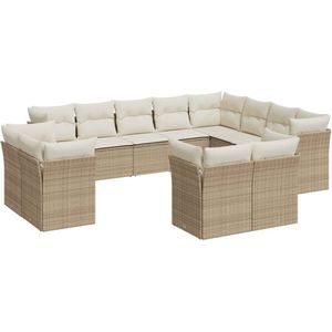 vidaXL Loungeset - Loungesets - Tuinset - Tuinbank - 12-delige Loungeset met kussens poly rattan beige