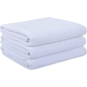 Set van 3 microvezel theedoeken, wafelweefsel, super absorberende droogdoeken, 40 cm x 56 cm, wit
