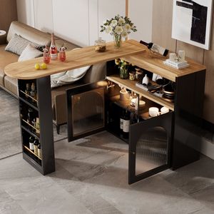 Gutent Bartafel, Zwart, 138-193X39X105CM, Telescopisch met Opbergruimte, Bar bistrotafel, draaibaar, met 1 m LED-strip (instelbare lichtkleuren), voor eetkamer
