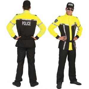 Funny Fashion - Politie & Detective Kostuum - Neon Geel Zwart Politie Kostuum Man - Geel, Zwart - Maat 56-58 - Carnavalskleding - Verkleedkleding