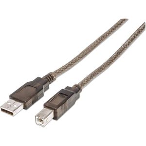 Manhattan USB-kabel USB 2.0 USB-A stekker, USB-B stekker 11.00 m Transparant 510424