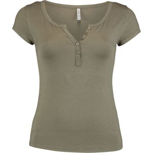 Hailys Henna T-shirt kaki XL Viscose Dames - Basics, Casual wear, Street wear