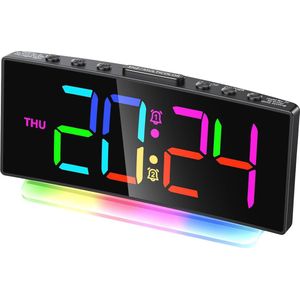 Digitale Wekker met Groot LED Display en Sluimerfunctie - 2 Alarmen, 7 Kleurige Nachtlampjes, 12/24 Uur Instelling