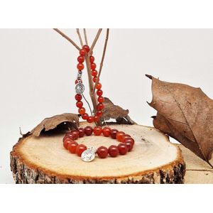 Handgemaakte natuursteen Geluksarmband met hanger ""Astrologische Symbolen "" Rood Agaat"" -10 mm diameter van de korrel- Diameter armband 20 cm - Kies je favoriete Astrologische Symbolen - Een mooi cadeau voor familie en vrienden