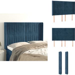 vidaXL Hoofdbord - Hoofdborden - Hoofdeinde - Houten Hoofdbord - Hoofdbord met randen 147x16x118/128 cm fluweel donkerblauw