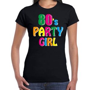 Eighties / 80s party girl verkleed feest t-shirt zwart dames - Jaren 80 disco/feest shirts / outfit / kleding / verkleedkleding L