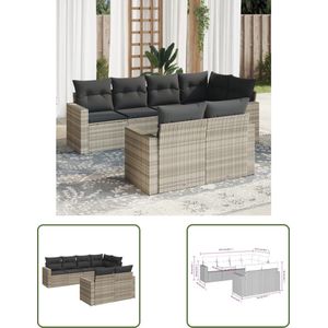 The Living Store Loungeset Tuin - Modulair PE-Rattan Lichtgrijs - Comfortabele kussens - 8 zitplaatsen