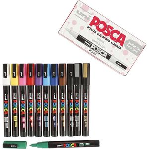 Posca Marker, afm PC-3M, lijndikte 0,9-1,3 mm, diverse kleuren, 12 stuk/ 1 doos