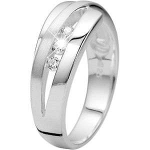 Lucardi Dames Ring mat/glans met zirkonia - Ring - Cadeau - Echt Zilver - Zilverkleurig