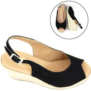 Stravers - Espadrilles Sandalen met Sleehak Maat 43 Zwart Grote Maten Dames Slingbacks