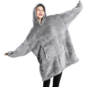 Q-Living Hoodie Deken - Snuggie - Plaid Met Mouwen - Snuggle Hoodie - Fleece Deken Met Mouwen - Hoodie Blanket - Licht Grijs