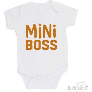 100% Katoenen Romper ""Mini Boss"" Unisex Katoen Wit/tan Maat 62/68