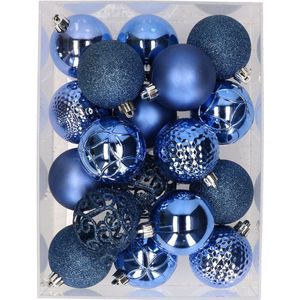 37x stuks kunststof kerstballen koningsblauw 6 cm - Kerstversiering