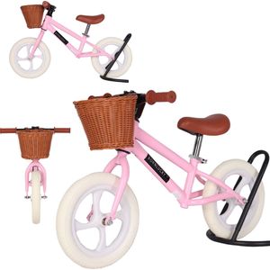 Born Lucky Loopfiets / Balance Bike Verstelbaar Zadel & Mand - Pink
