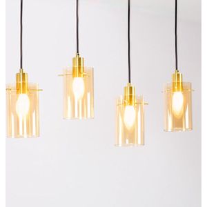 Industriële mat zwarte en zand gouden hanglamp met amberkleurig glas 4-lichts - Tuscon