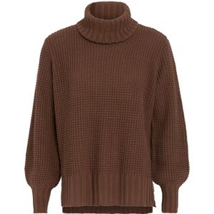 Knit Factory Robin Gebreide Dames Coltrui - Gebreide dames trui - Wintertrui - Damestrui - Wollen trui - Lange ballon mouw - Turtleneck - Tobacco - Bruin - 40/42