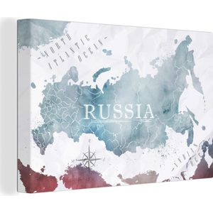 Canvas Wereldkaart - 150x100 - Wanddecoratie Rusland - Wereldkaart - Verf