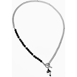 Ketting Dames - Onyxkralen - Roestvrij Staal - Cubaanse Schakelketting - Yin Yang Hanger