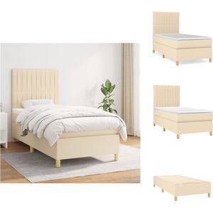 vidaXL Boxspringbed - s - Bed - 203 x 90 x 118/128 cm - Crème - Pocketvering matras - 90 x 200 x 20 cm - Bedtopmatras 90 x 200 x 5 cm - vidaXL - Bed