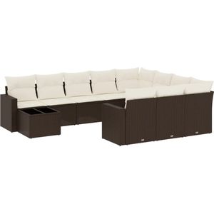 vidaXL - 11-delige - Loungeset - met - kussens - poly - rattan - bruin