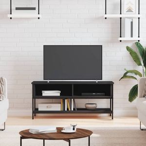 The Living Store Tv-meubel Industrieel Zwart 100x35x45cm - Open Vakken en Schap - Duurzaam Hout - Ijzeren Poten