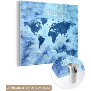 MuchoWow® Glasschilderij 50x50 cm - Schilderij glas - Wereldkaart - Abstract - Blauw - Foto op acrylglas - Schilderijen