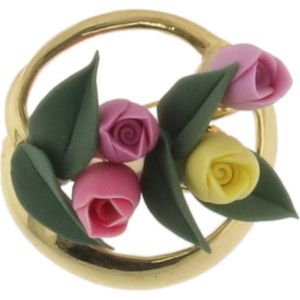 Behave - Broche - Bloemen - Tulpen - Goud kleur - Roze - Paars - Geel - 4 cm