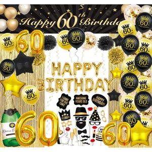 FeestmetJoep 60 jaar verjaardag versiering - 60 Jaar Feest Verjaardag Versiering Set 87-delig - Happy Birthday Slinger & Ballonnen - Decoratie Man Vrouw - Zwart en Goud