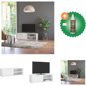 vidaXL Tv-meubel 120x34x37 cm bewerkt hout hoogglans wit - Kast - Inclusief Houtreiniger en verfrisser