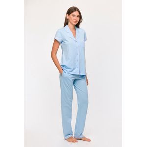 Litherday Nachthemd voor dames, katoen, kort, nachthemd, dames, met U-hals en vest, geplooid, nachthemd, korte mouwen, nachthemd, Lovable Sleepwear voor thuis en, Blauw (Lake Blue), XXL