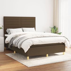 The Living Store Boxspringbed - comfortabele ondersteuning - Bed- donkerbruin - Matras- wit en donkerbruin - Topmatras- wit - 140x200cm