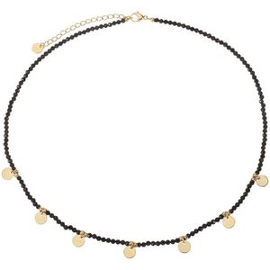 The Jewellery Club - Fay necklace black gold - Collier - Ketting - Vrouwen ketting - Kralen - Stainless steel - Goud - 40 cm