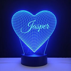 3D LED Lamp - Hart Met Naam - Jasper