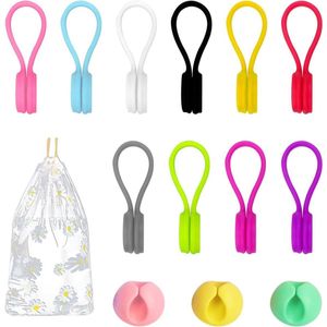 Magnetische kabelwikkelaars - 10 stuks - kabelfixeers - 3 stuks - opbergtas - datakabelopslag - kabelorganizer - siliconen kabelklem - kabelbinders. .