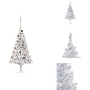 vidaXL Kunstkerstboom Silver 180 cm - LED-verlichting - Inclusief piek en kerstballen - Decoratieve kerstboom