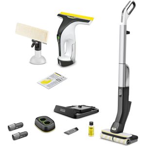 Kärcher FC 4-4 Floor Cleaner Battery Set & WV 4-4 Combi - Draadloze vloerreiniger met 2 roterende microvezelrollen - Accuduur: 30 min -Oppervlakte per accu 90 m² - Elektrische Floor Cleaner met vervangbare accu's - Complete indoorset.