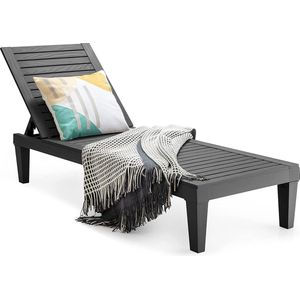 Zonneligstoel, tuinligstoel, weerbestendig, terrasbed, 5 verstelbare rugleuningen, strandligstoel, ligstoel PP voor outdoor, tuin, gazon en terras (zwart)