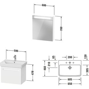 Duravit No.1 meubelset 650, incl. wastafel, badmeubel, spiegelkast met aanslag links, binnenlade, sifonuitsparing, N10167L18180000