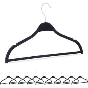 Relaxdays kledinghanger stro - set van 10 - kleerhangers - zwart - dun - antislip - smal