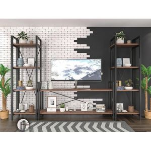 TV Meubel Dora Industriële Wandkast Hout en Metaal - Boekenkast - Wandkast - Zwart en Bruin - 240x35x140