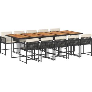 vidaXL - 11-delige - Tuinset - met - kussens - poly - rattan - zwart