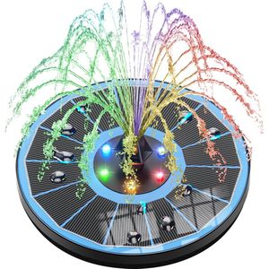 Fontein op Zonne-energie met 6 LED Lichten en 3.5W Zonnefonteinpomp - 2024 Upgrade Drijvende Fonteinpomp op Zonne-energie met 8 Fonteinstijlen voor VijverVogelbadTuinZwembad - Waterdicht