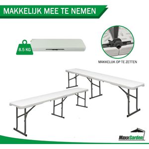 opvouwbare zitbank - 183x28x43cm - Bierbank - klapbank - feestbank - tuinbank - campingbank inklapbaar van kunststof - Wit