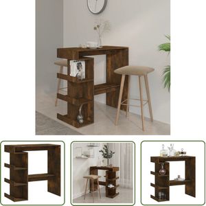 vidaXL Bartafel - Gerookt Eiken - Met Opbergrek - 100x50x101,5 cm Bartafel - Bistrotafel - Pubtafel - Kroegtafel - Houten Bartafel