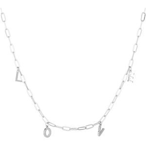 Zilveren chain LOVE ketting - Zilver - Tekst kettinkje van roestvrij staal - Letters sieraden voor dames - RVS - Stainless steel - Nikkelvrij - Roestvrij stalen