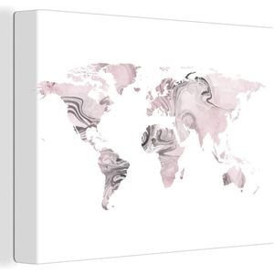 Wanddecoratie Wereldkaart - Verf - Roze - Canvas - 160x120 cm