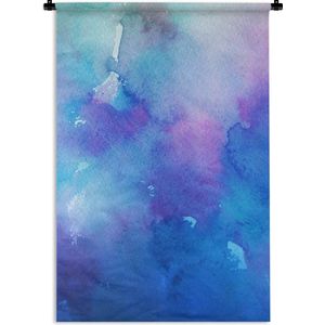Wandkleed Waterverf Abstract - Abstract kunstwerk gemaakt met waterverf en donkerblauwe en paarse kleuren Wandkleed katoen 60x90 cm - Wandtapijt met foto