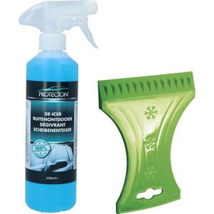 Ijskrabber met antivries spray voor auto - 500 ml - groen - ruitenontdooier