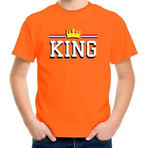 King met kroon t-shirt - oranje - kinderen - koningsdag / EK/WK outfit / kleding 146/152