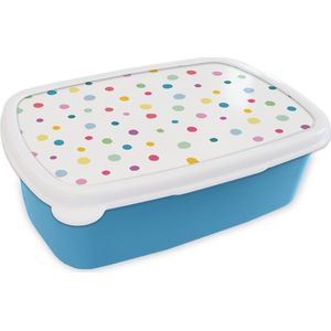 Broodtrommel Blauw - Lunchbox - Brooddoos - Confetti - Stippen - Patroon - 18x12x6 cm - Kinderen - Jongen